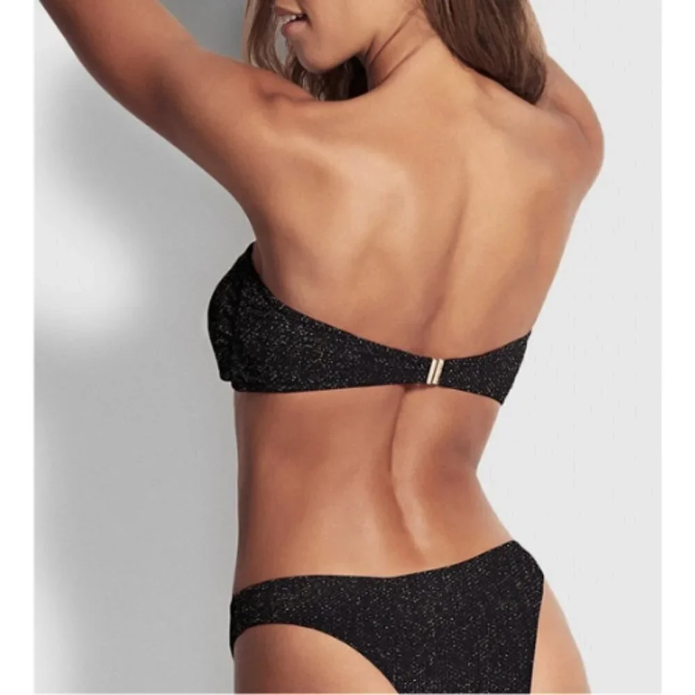 Seafolly Stardust Twist Bandeau Top & V High Cut Rio Bottoms Bikini Set NEW